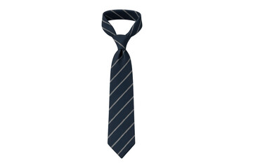 Classic blue necktie with grey stripes, tied with a knot, isolated on a transparent background, perfect for business and formal attire