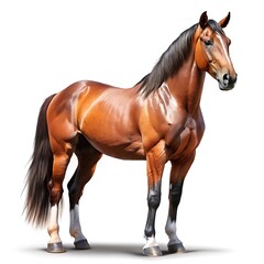 Obraz premium A strong brown horse stands confidently, showing its full body and muscular build isolated on white background