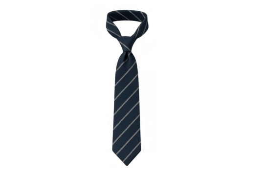 Classic blue necktie with grey stripes, tied with a knot, isolated on a transparent background, perfect for business and formal attire - Powered by Adobe