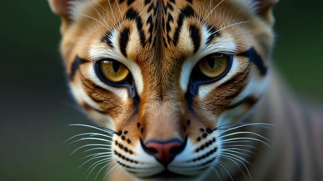 Eyes of wild cat close-up of an ocelot leopardus pardalis with intense gaze for wildlife documentaries