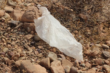 A plastic bag lying on the ground, Plastic environmental impact, Pollution