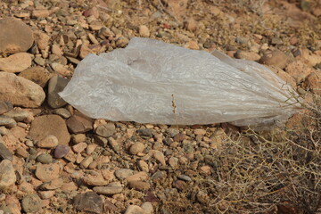 A plastic bag lying on the ground, Plastic environmental impact, Pollution