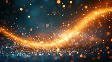 Abstract glowing golden trail on dark background