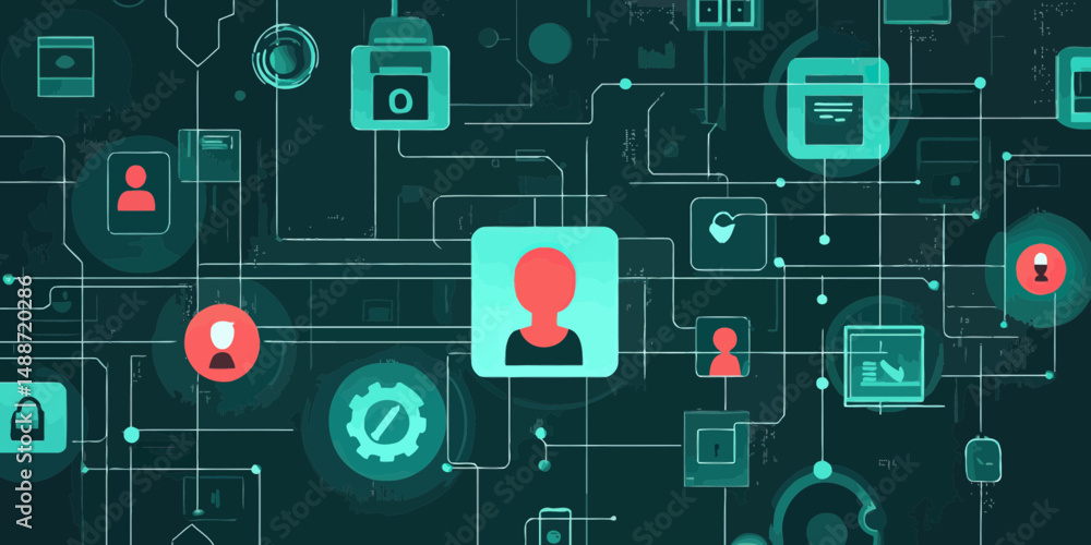 Poster digital network user profile interconnected icons with padlocks security data protection and cyber p
