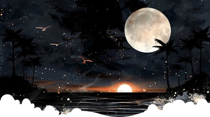 Moonlit mountain lake reflection high resolution photo