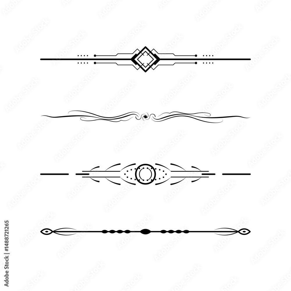 Poster set black simple line collection doodle border elements vector design style sketch isolated illustra