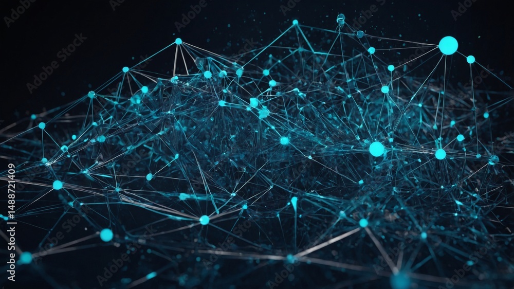 Aufkleber Digital Network Visualization With Interconnected Nodes Illustrating Data Flow and Communication in Modern Technology