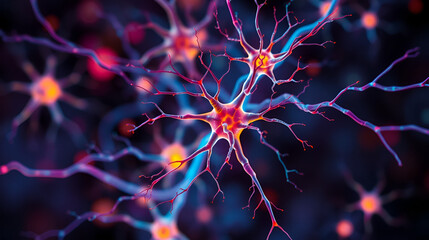 Aphasia symptoms dysphasia. A vibrant abstract image showcasing glowing neurons, ideal for neuroscience and biological themes in visual content.