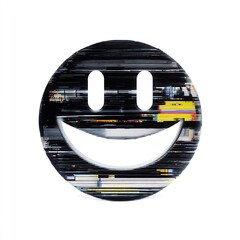 Smiley face with glitch effect, digital happy emoji icon