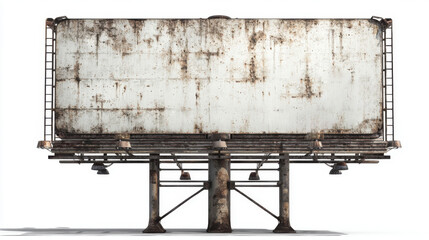 Blank billboard with weathered texture, isolated on white, commercial mockup