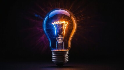 Vintage Light Bulb Glowing With Warm Colors Against a Dark Background, Showcasing Its Intricate Filament Design and Artistic Illumination Effects