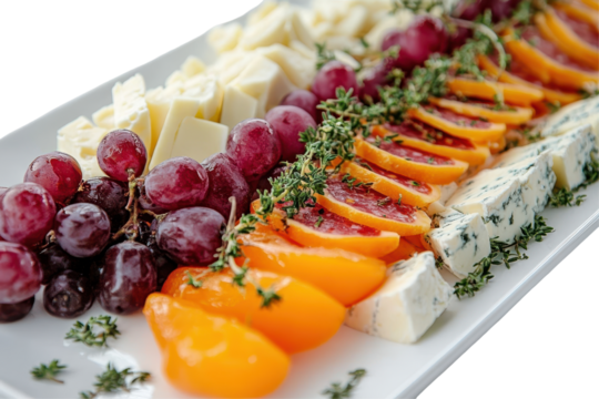 Assorted cheese platter arranged beautifully with fresh fruits and nuts on a rustic wooden board, perfect for gatherings or special occasions
