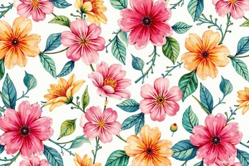 Overlapping, watercolor style floral design, endless repeat , wallpaper, bright, pretty