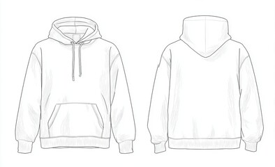 Oversized hoodie template front and back view, flat illustration on white
