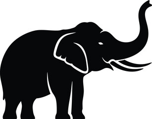 Realistic Detailed Black and White Elephant Silhouette, Photorealistic Illustration


