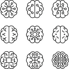 Brain Technology Icon Set | AI Neural Network Circuit Brain Vector for Tech and Science