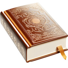 Fototapeta premium Leather bound book with gold ornate design antique literature collection