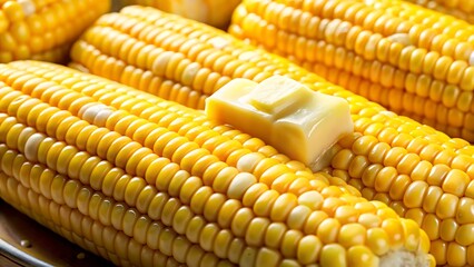 Closeup of Boiled Yellow Corn on the Cob with Melting Butter