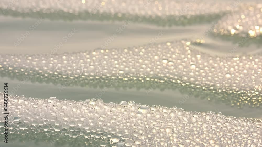 Poster foam on tranquil water surface, creating a delicate, shimmering abstract scene with gentle ripples a