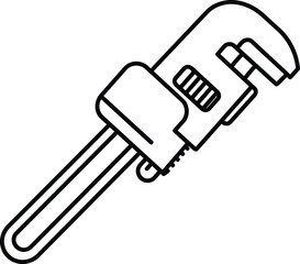 Wrench Tool Hardware Equipment Black and White Line Art Technical Illustration

