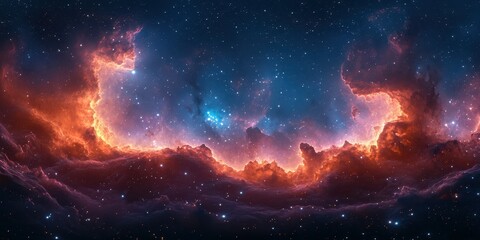 Fototapeta premium Vibrant cosmic nebula illuminated by intense stars in a deep space landscape