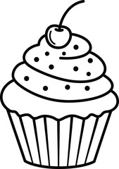 Black and White Line Art Cupcake Pastry Dessert Baked Goods Minimalist Clean Design

