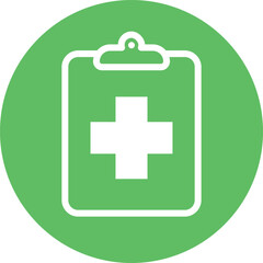 Obraz premium Medical Clipboard Icon with White Cross on Green Circle Background