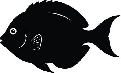Minimalist Black and White Fish Silhouette Vector Illustration of Ocean Sea Creature


