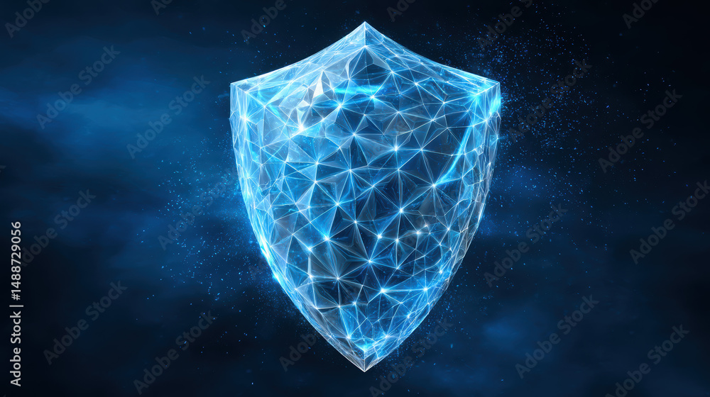Aufkleber digital shield symbolizing security and protection in a futuristic blue design with glowing particle