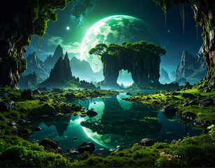 night landscape with the earth and water