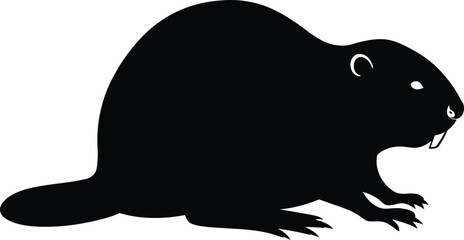 Minimalist Black and White Silhouette of Beaver Rodent in Nature

