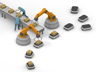  ロボットとコンベヤーベルトによる自動化工場：効率的な製造・物流システム