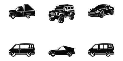 Retro vintage car silhouettes vector bundle on white background	