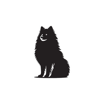 Majestic Icelandic Sheepdog silhouette vector featuring a fluffy double coat, curled tail, pointed ears, alert expression, and sturdy stance&mdash;perfect for Nordic dog lovers and graphic design projects.

