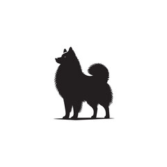 Majestic Icelandic Sheepdog silhouette vector featuring a fluffy double coat, curled tail, pointed ears, alert expression, and sturdy stance—perfect for Nordic dog lovers and graphic design projects.
