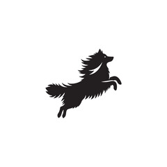 Majestic Icelandic Sheepdog silhouette vector featuring a fluffy double coat, curled tail, pointed ears, alert expression, and sturdy stance—perfect for Nordic dog lovers and graphic design projects.
