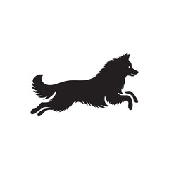 Majestic Icelandic Sheepdog silhouette vector featuring a fluffy double coat, curled tail, pointed ears, alert expression, and sturdy stance—perfect for Nordic dog lovers and graphic design projects.
