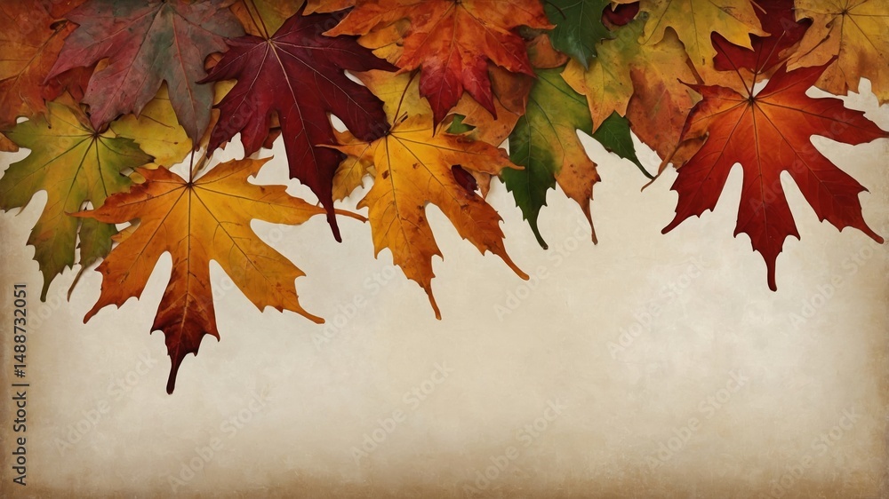 Aufkleber autumn leaves in vibrant colors creating a decorative border with a blank canvas for creative design