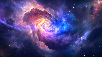 Colorful Spiral Galaxy in Deep Space with Bright Stars and Nebulas