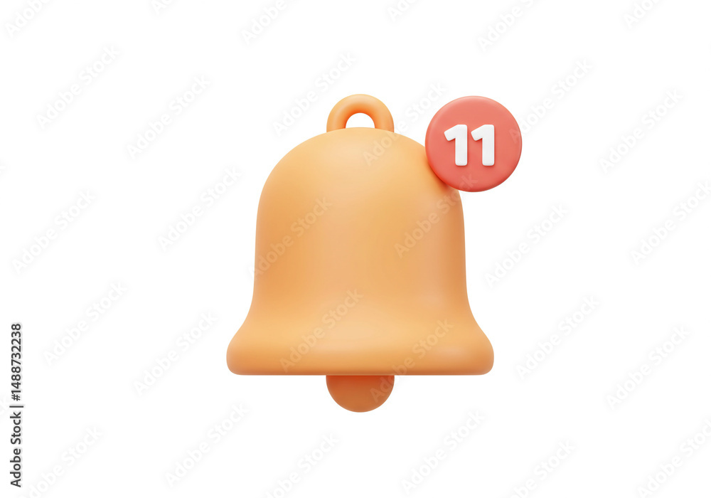 Poster a close up of a peach colored bell with a red notification circle showing the number eleven on white