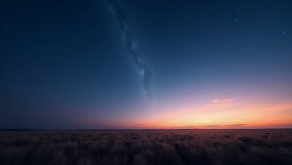 Fototapeta premium Vibrant Sunset Over a Serene Landscape With a Clear Night Sky Revealing Twinkling Stars