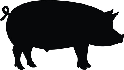 Minimalist Black Silhouette of Pig Animal Simple Outline Vector Illustration

