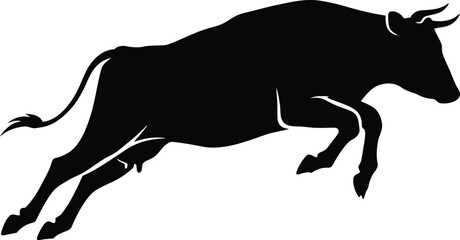 Fototapeta premium Running Bull Silhouette Highly Detailed Photorealistic 4K Black and White