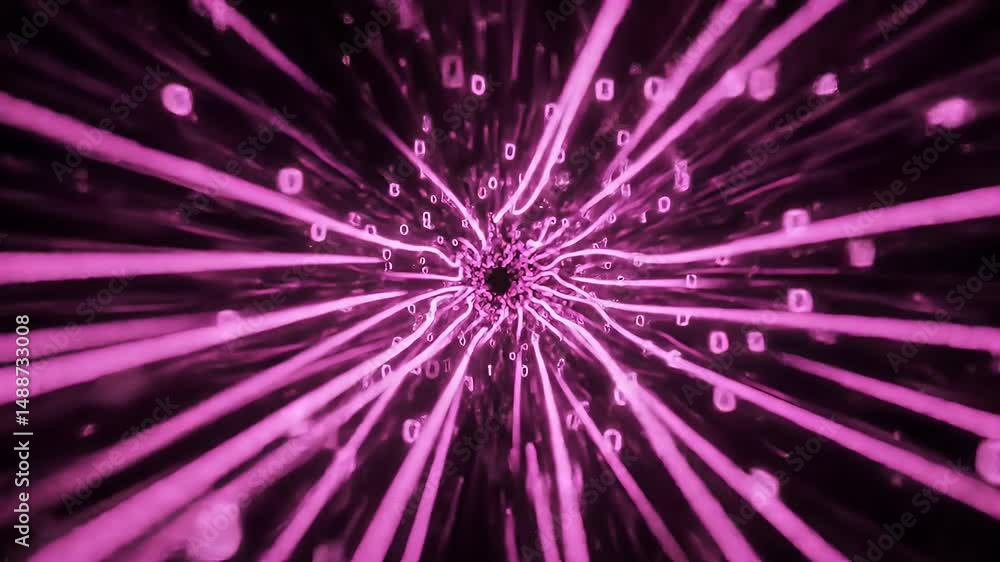 Poster pink data stream tunnel: abstract digital flow