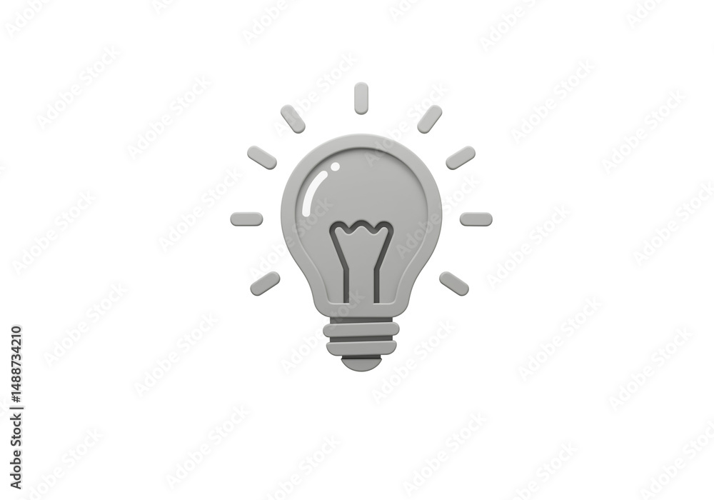Poster a gray lightbulb with rays emanating from it isolated on a white background in a simple illustration