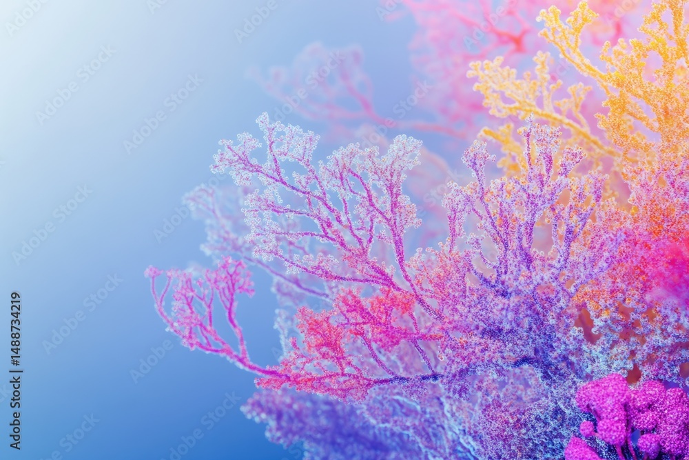 Aufkleber abstract floral display with a gradient blue backdrop, showcasing intricate branch structures and vi