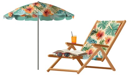Tropical beach chair and umbrella relaxation scene