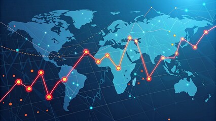 digital world map with fluctuating economic graph and interconnected network  illustration background.