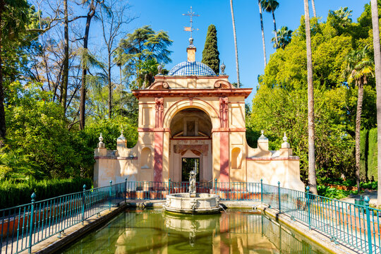 Seville Alcazar gardens in spring, Andalusia, Spain
