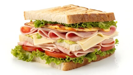 club sandwich stacked with ham, cheese, and lettuce